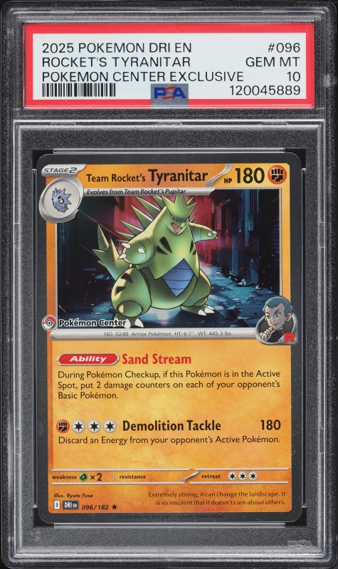 2025 Pokemon SV Destined Rivals Center Holo Team Rocket's Tyranitar #96 PSA 10 GEM MINT