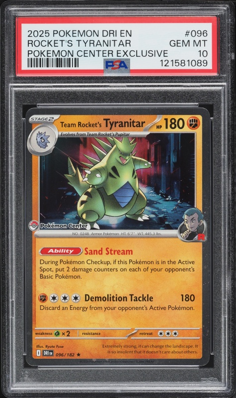 2025 Pokemon SV Destined Rivals Center Holo Team Rocket's Tyranitar #96 PSA 10 GEM MINT