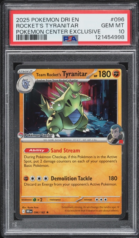 2025 Pokemon SV Destined Rivals Center Holo Team Rocket's Tyranitar #96 PSA 10 GEM MINT