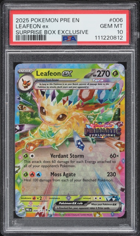2025 Pokemon Scarlet & Violet Prismatic Evolutions Surprise Box Leafeon Ex #6 PSA 10 GEM MINT