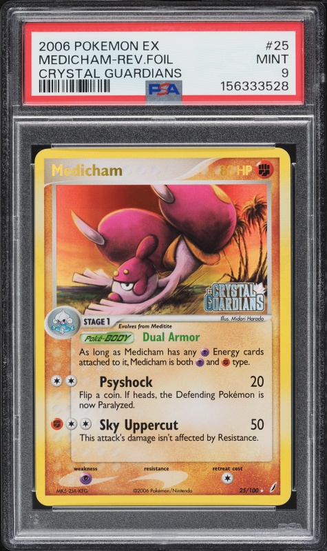 2006 Pokemon EX Crystal Guardians Reverse Holo Medicham #25 PSA 9 MINT