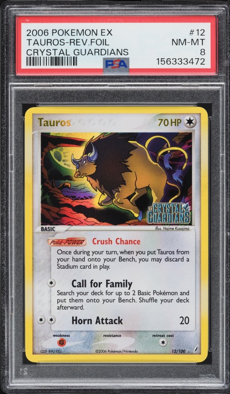 2006 Pokemon EX Crystal Guardians Reverse Holo Tauros #12 PSA 8 NM-MT