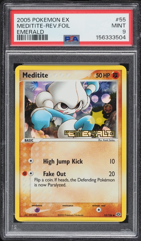 2005 Pokemon EX Emerald Reverse Holo Meditite #55 PSA 9 MINT