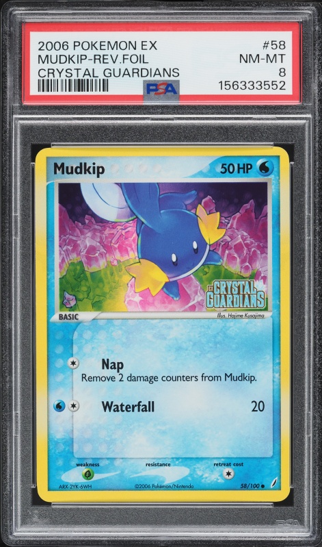 2006 Pokemon EX Crystal Guardians Reverse Holo Mudkip #58 PSA 8 NM-MT