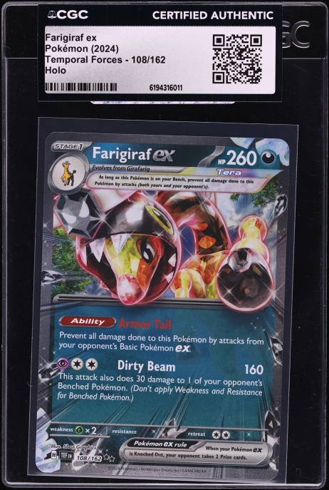 2024 Pokemon Scarlet & Violet Temporal Forces Holo Farigiraf EX #108 CGC AUTH