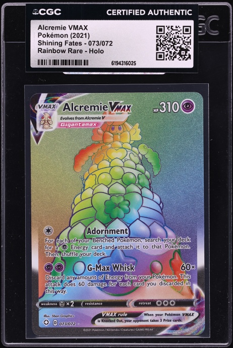 2021 Pokemon Sword & Shield Shining Fates Rainbow Rare Alcremie VMAX #73 CGC AUTH