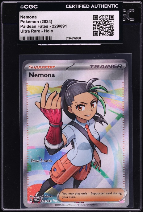 2024 Pokemon Scarlet & Violet Paldean Fates Full Art Nemona #229 CGC AUTH