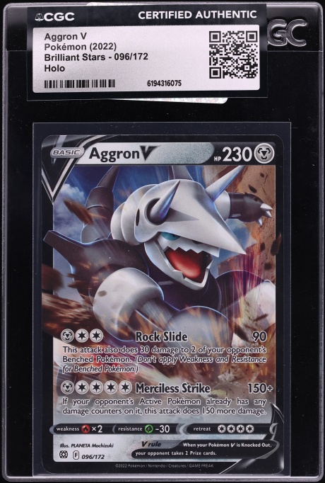 2022 Pokemon Sword & Shield Brilliant Stars Holo Aggron V #96 CGC AUTH