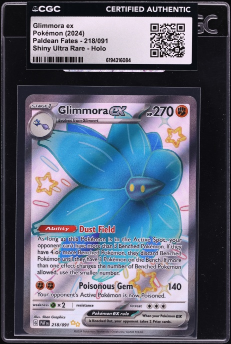 2024 Pokemon Scarlet & Violet Paldean Fates Full Art Glimmora EX #218 CGC AUTH