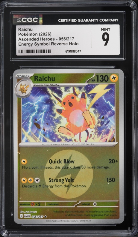 2026 Pokemon Mega Evolution Ascended Heroes Energy Symbol Reverse Holo Raichu #056 CGC 9 MINT