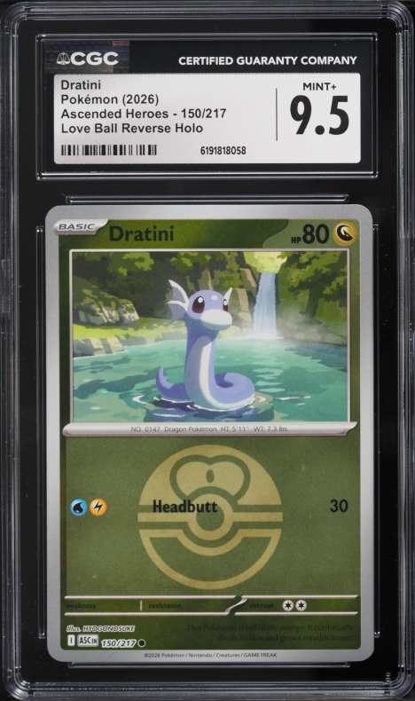 2026 Pokemon Mega Evolution Ascended Heroes Love Ball Reverse Holo Dratini #150 CGC 9.5 MINT+