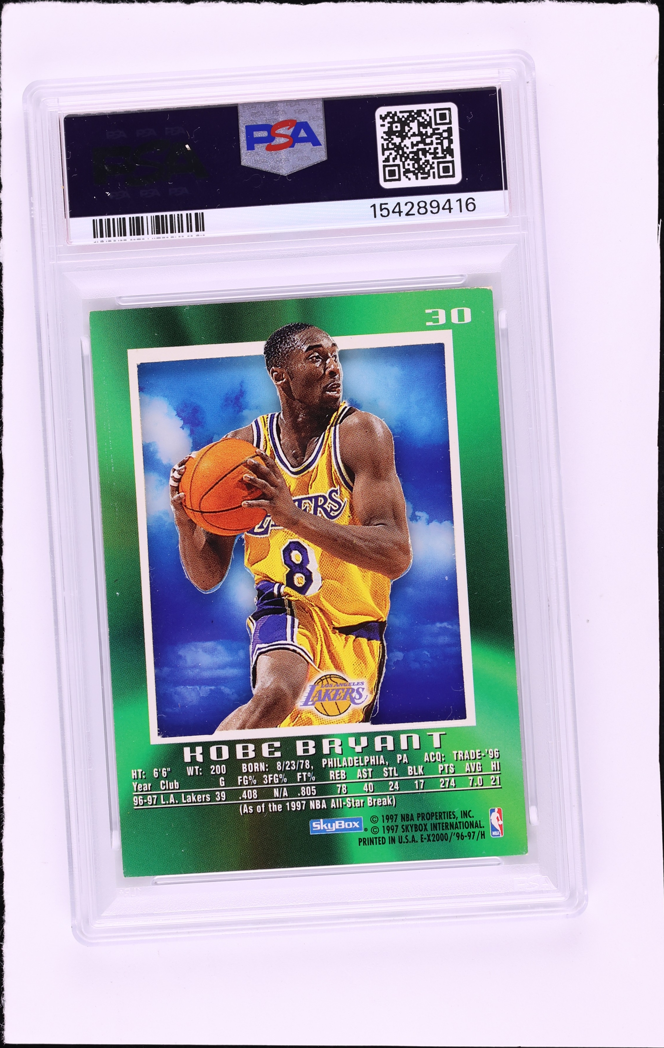 1996 Skybox E-X2000 Kobe Bryant ROOKIE #30 PSA 6 EXMT on Fanatics