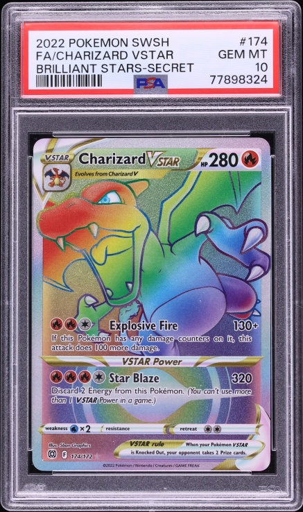 2022 Pokemon Sword & Shield Brilliant Stars Rainbow Rare Charizard VSTAR #174 PSA 10 GEM MINT
