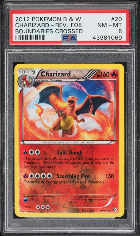 2012 Pokemon Black & White Boundaries Crossed Reverse Holo Charizard #20 PSA 8 NM-MT