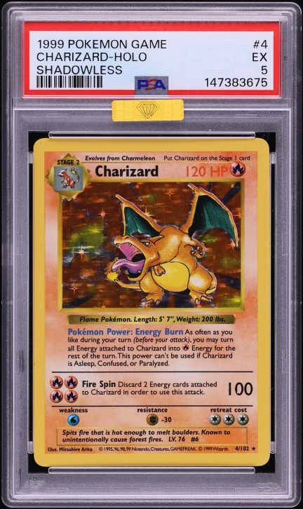 1999 Pokemon Base Set Shadowless Holo Charizard #4 PSA 5 EX