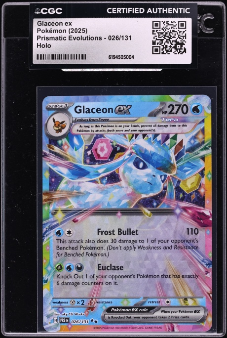 2025 Pokemon Scarlet & Violet Prismatic Evolutions Holo Glaceon Ex #26 CGC AUTH
