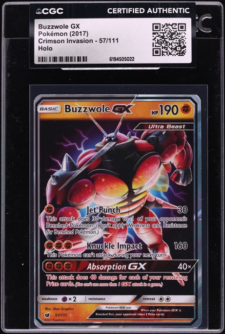 2017 Pokemon Sun & Moon Crimson Invasion Holo Buzzwole GX #57 CGC AUTH