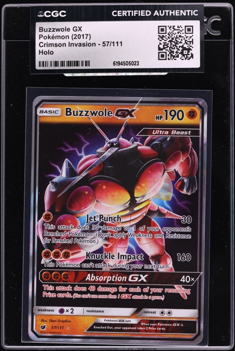 2017 Pokemon Sun & Moon Crimson Invasion Holo Buzzwole GX #57 CGC AUTH