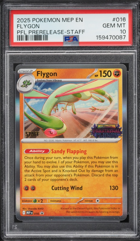 2025 Pokemon Mega Evolution Promo Phantasmal Flames Prerelease Staff Flygon #16 PSA 10 GEM MINT