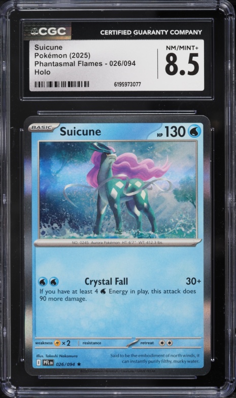 2025 Pokemon Mega Evolution Phantasmal Flames Holo Suicune #26 CGC 8.5 NM-MT+