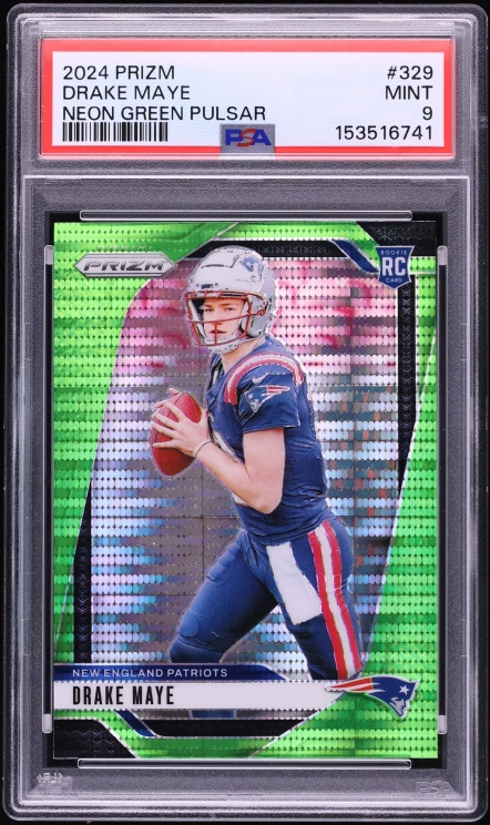 2024 Panini Prizm Neon Green Pulsar Drake Maye ROOKIE #329 PSA 9 MINT