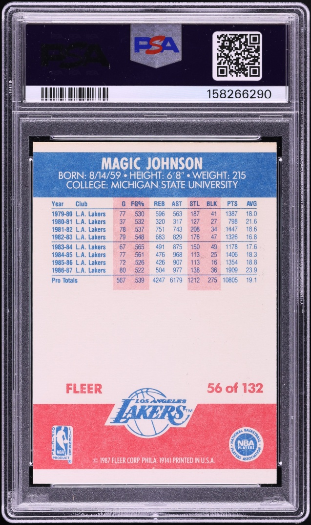 1987 Fleer Basketball Magic Johnson #56 PSA 8 NM-MT