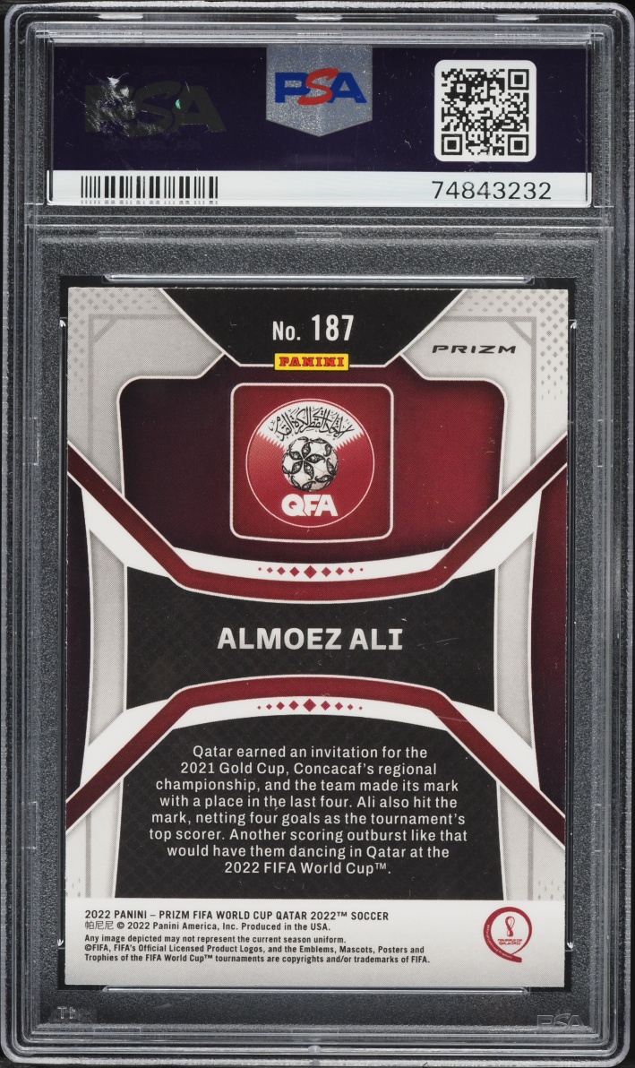 2022 Panini Prizm World Cup Qatar Silver Almoez Ali ROOKIE #187 PSA 9 MINT
