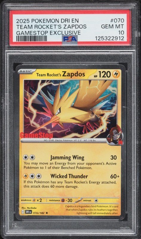 2025 Pokemon SV Destined Rivals Gamestop Exclusive Team Rocket's Zapdos #70 PSA 10 GEM MINT