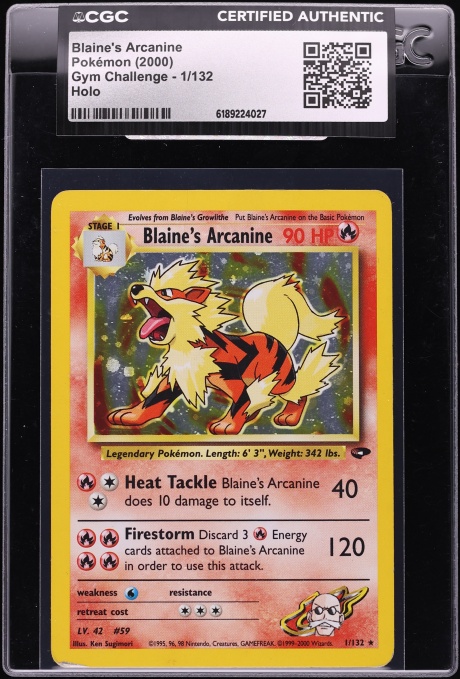 2000 Pokemon Gym Challenge Holo Blaine's Arcanine #1 CGC AUTH