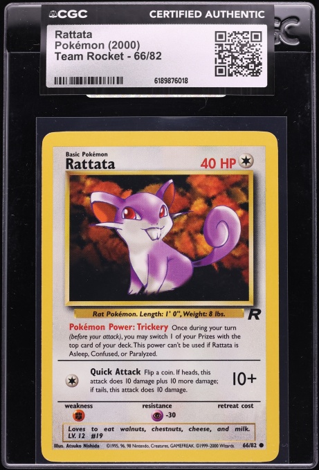 2000 Pokemon Team Rocket Rattata #66 CGC AUTH