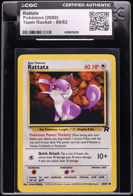 2000 Pokemon Team Rocket Rattata #66 CGC AUTH