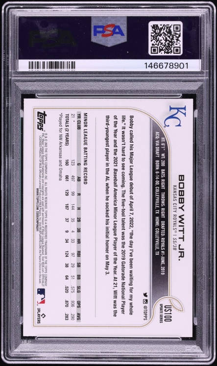 2022 Topps Update Bobby Witt Jr. ROOKIE #US100 PSA 9 MINT