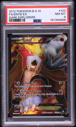 2012 Pokemon Black & White Dark Explorers Full Art Entei EX #103 PSA 8 NM-MT