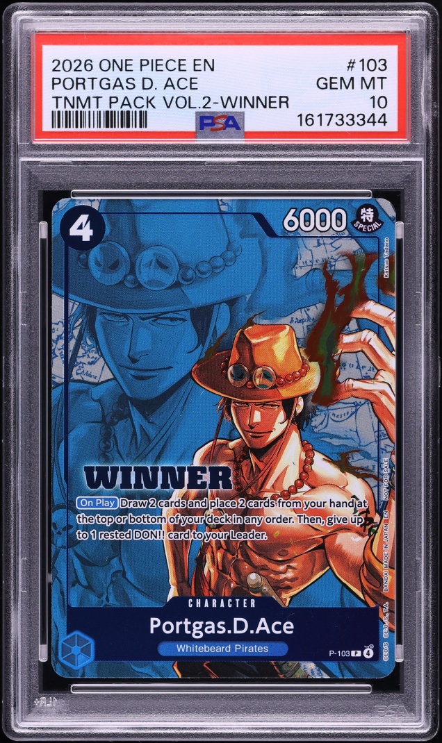 2026 One Piece Promo Tournament Pack Vol. 2 Winner Portgas D. Ace #P-103 PSA 10 GEM MINT