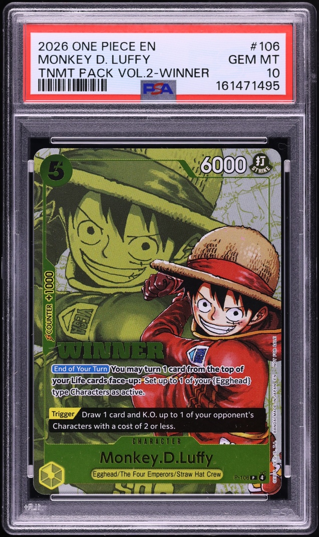 2026 One Piece Promo Tournament Pack Vol. 2 Winner Monkey D. Luffy #P-106 PSA 10 GEM MINT