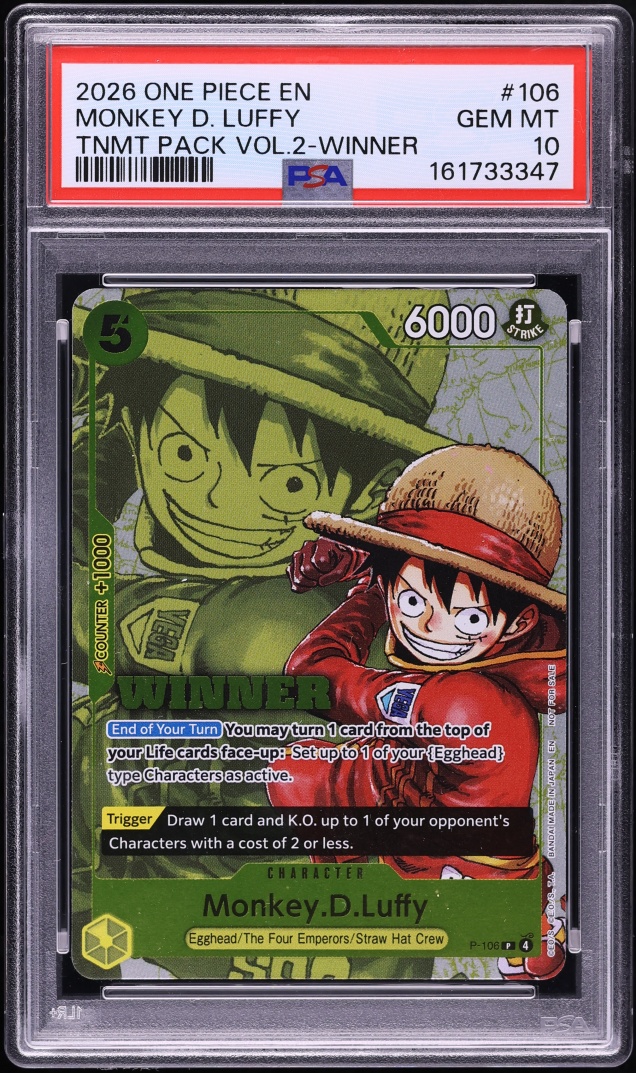 2026 One Piece Promo Tournament Pack Vol. 2 Winner Monkey D. Luffy #P-106 PSA 10 GEM MINT