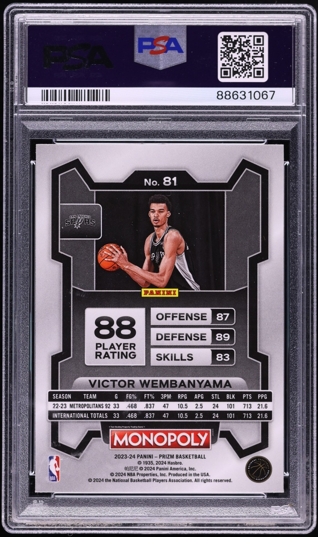 2023 Panini Prizm Monopoly Victor Wembanyama ROOKIE #81 PSA 10 GEM MINT