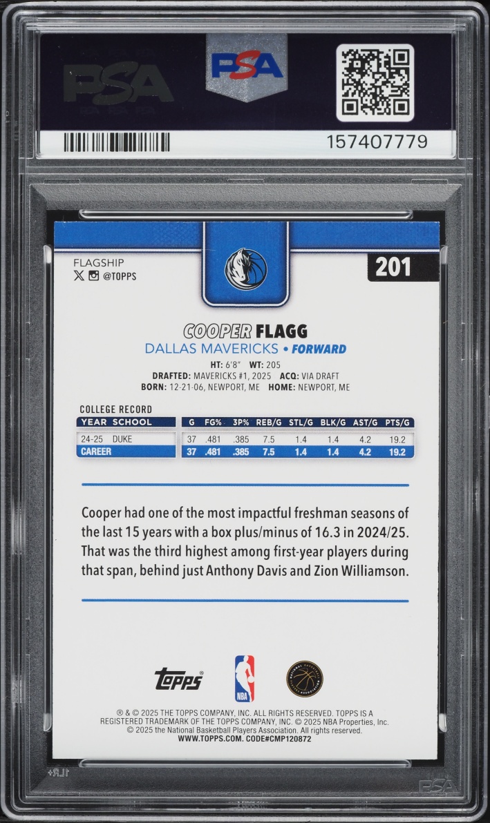 2025 Topps Basketball Cooper Flagg ROOKIE #201 PSA 8 NM-MT