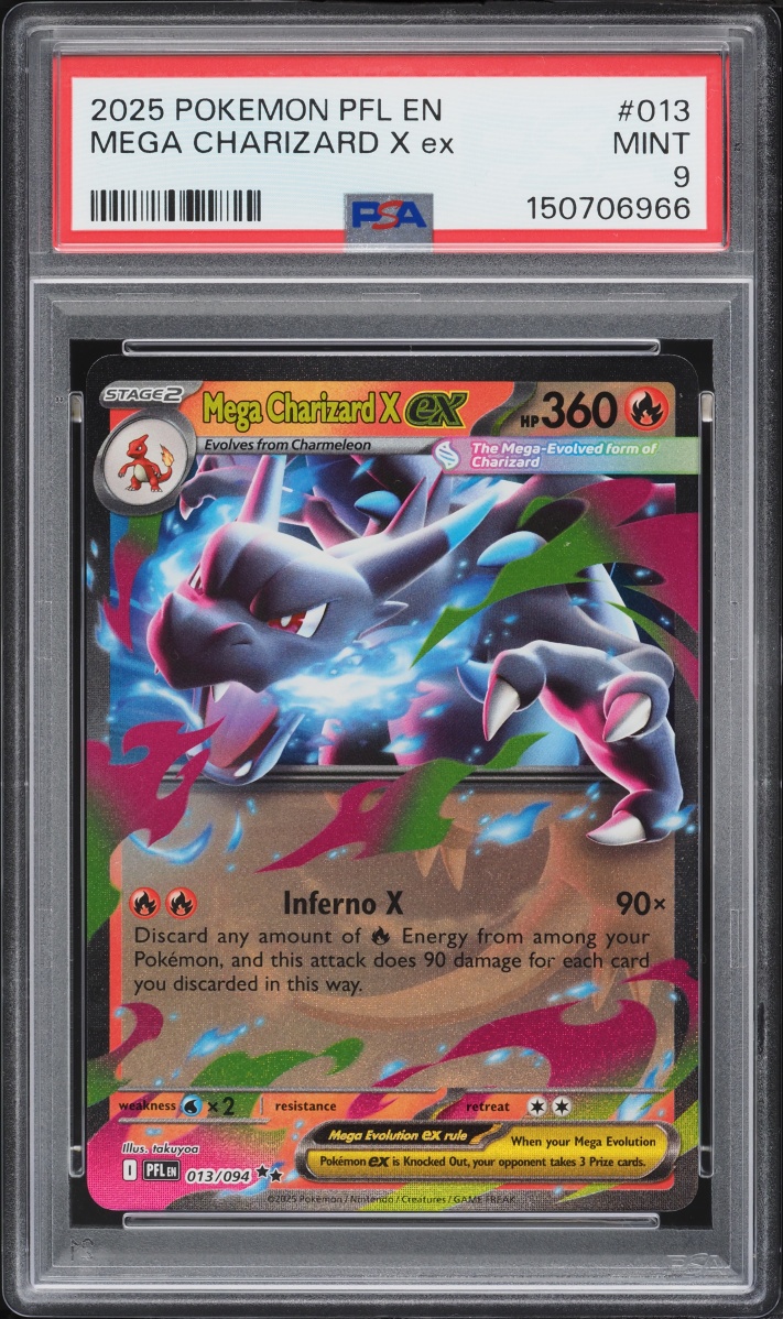 2025 Pokemon Mega Evolution Phantasmal Flames Mega Charizard X EX #13 PSA 9 MINT