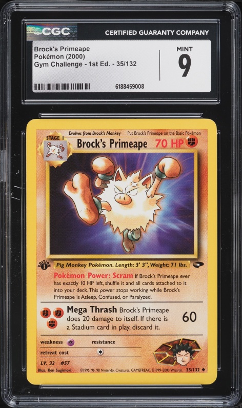 2000 Pokemon Gym Challenge 1st Edition Brock's Primeape #35 CGC 9 MINT