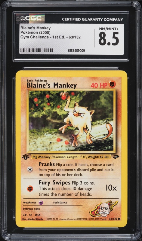 2000 Pokemon Gym Challenge 1st Edition Blaine's Mankey #63 CGC 8.5 NM-MT+