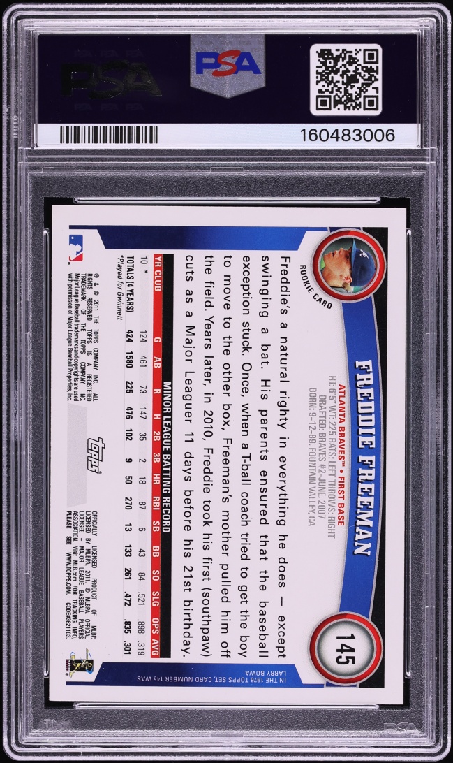 2011 Topps Freddie Freeman ROOKIE #145 PSA 9 MINT
