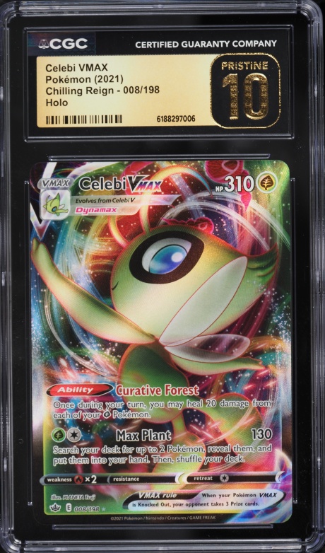 2021 Pokemon Sword & Shield Chilling Reign Full Art Celebi VMAX #8 CGC 10 PRISTINE