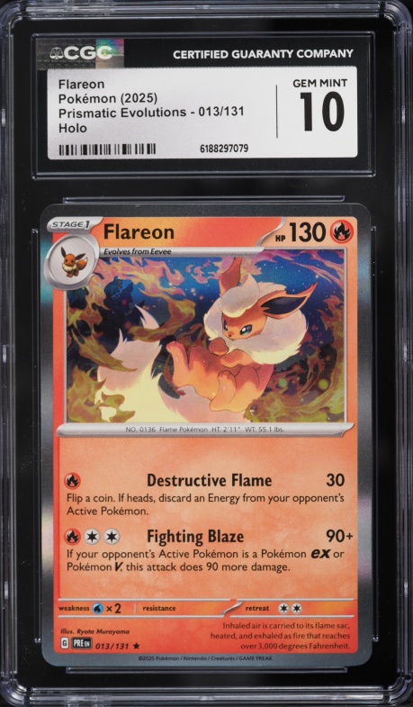 2025 Pokemon Scarlet & Violet Prismatic Evolutions Holo Flareon #13 CGC 10 GEM MINT