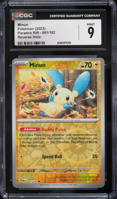 2023 Pokemon Scarlet & Violet Paradox Rift Reverse Holo Minun #61 CGC 9 MINT
