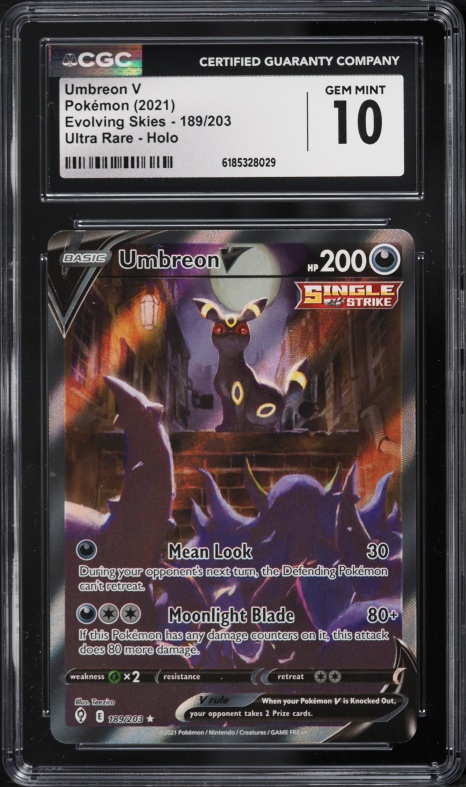 2021 Pokemon Sword & Shield Evolving Skies Full Art Umbreon V #189 CGC 10 GEM MINT