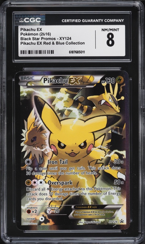 2016 Pokemon XY Black Star Promo Red & Blue Collection Full Art Pikachu EX #XY124 CGC 8 NM-MT