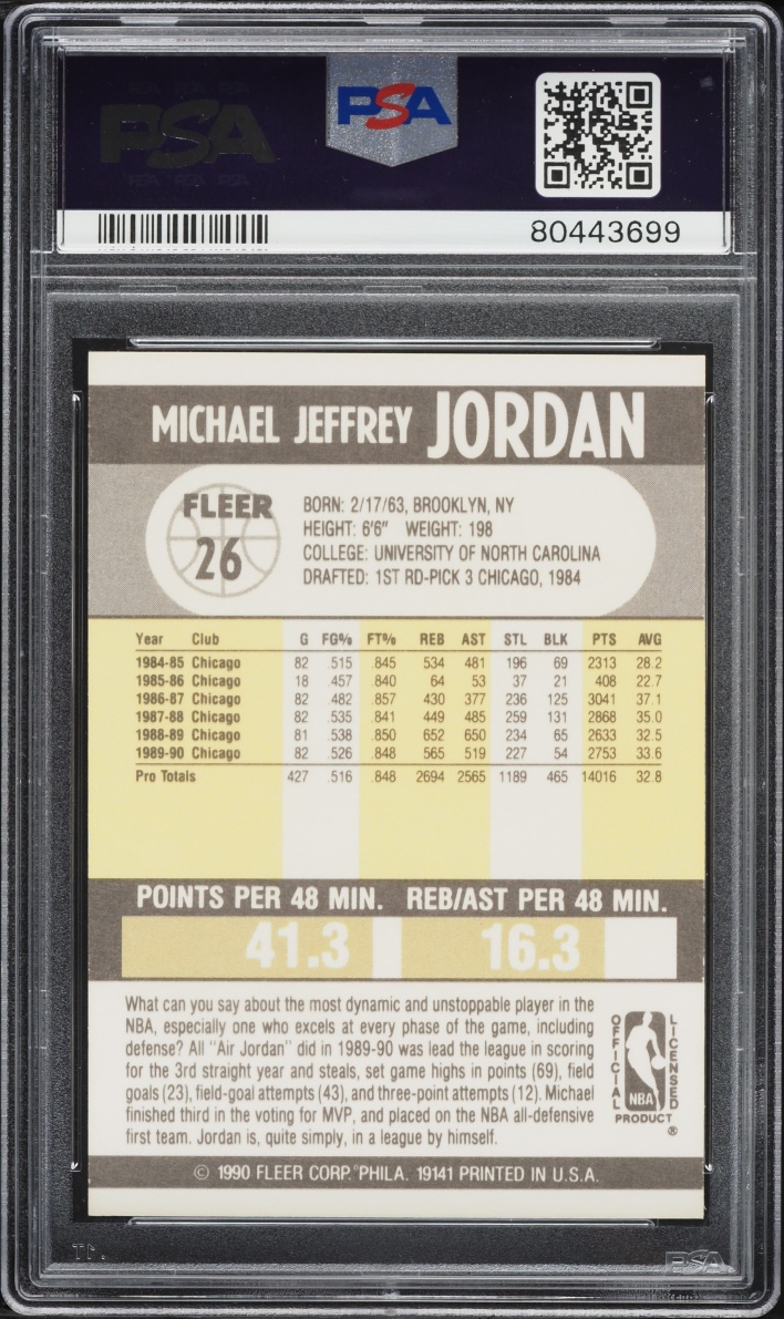 1990 Fleer Basketball Michael Jordan #26 PSA 9 MINT