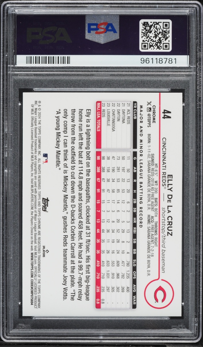 2024 Topps Chrome Elly De La Cruz ROOKIE #44 PSA 9 MINT