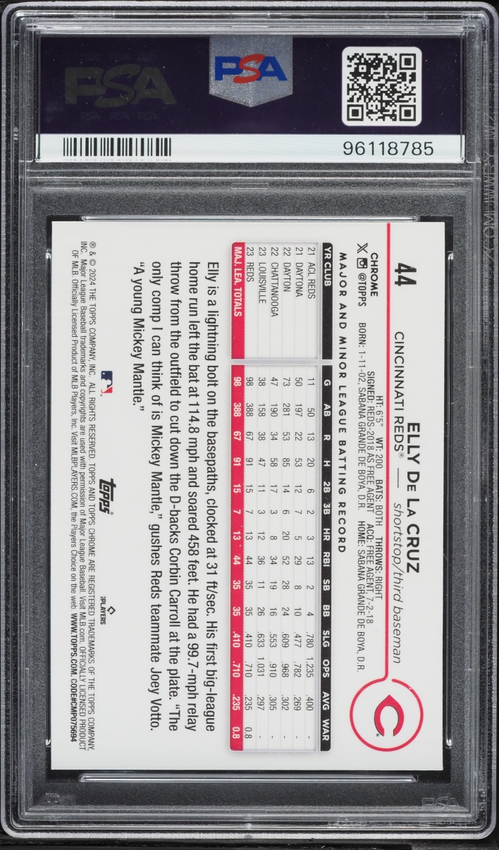 2024 Topps Chrome Elly De La Cruz ROOKIE #44 PSA 9 MINT